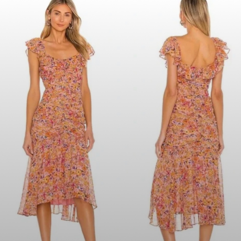 Astr DEVEREAUX CUTOUT FLORAL MIDI DRESS size XS